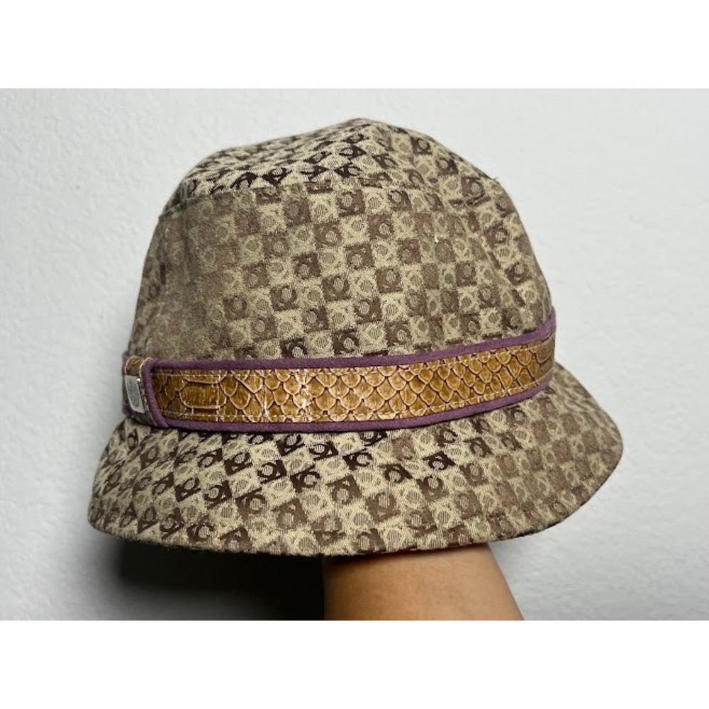 Liz Claiborne Bucket Hat O/S Brown Monogram Y2K Snakeskin Trim Women Retro Chic